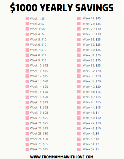 $1000 money saving challenge