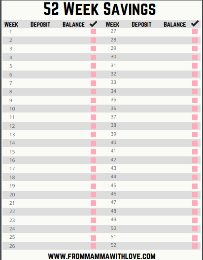 52 week money saving challenge